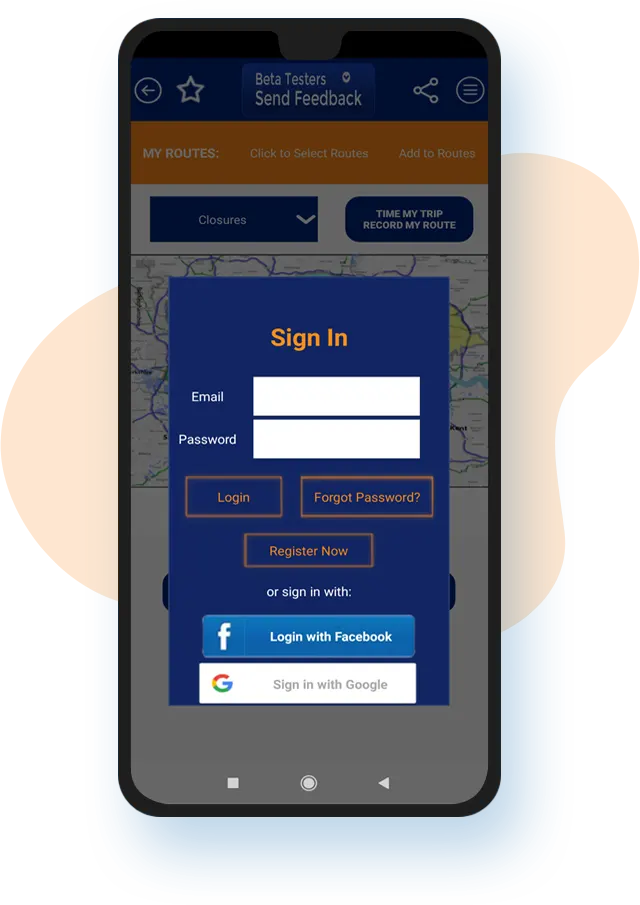 Live Traffic Monitoring mobile app signup page